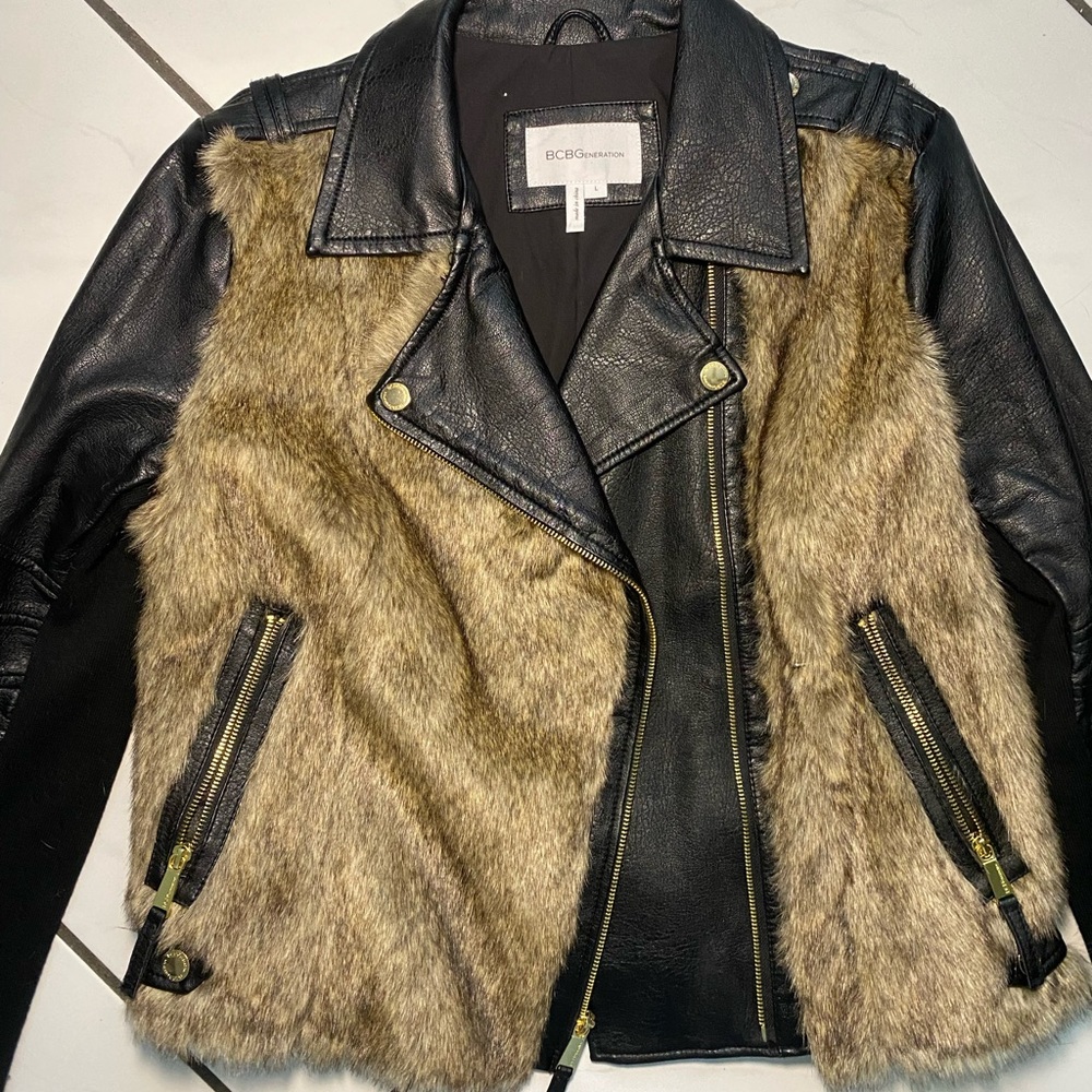 BCBG Fur leather jacket